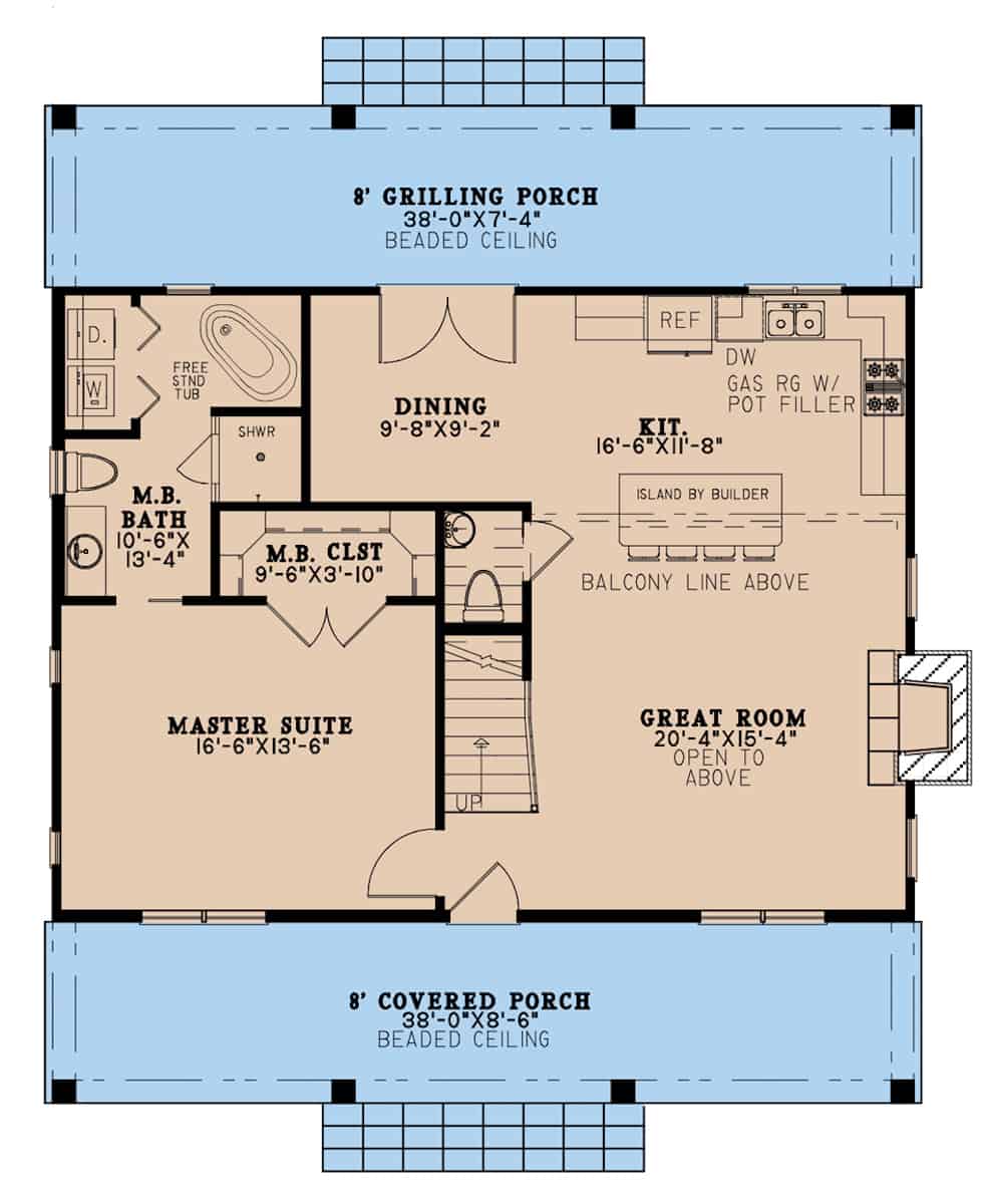 Main Level of Farmhouse Plan #193-1205