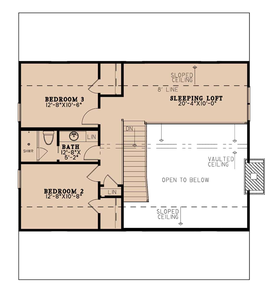 Upper Level of Farmhouse Plan #193-1205