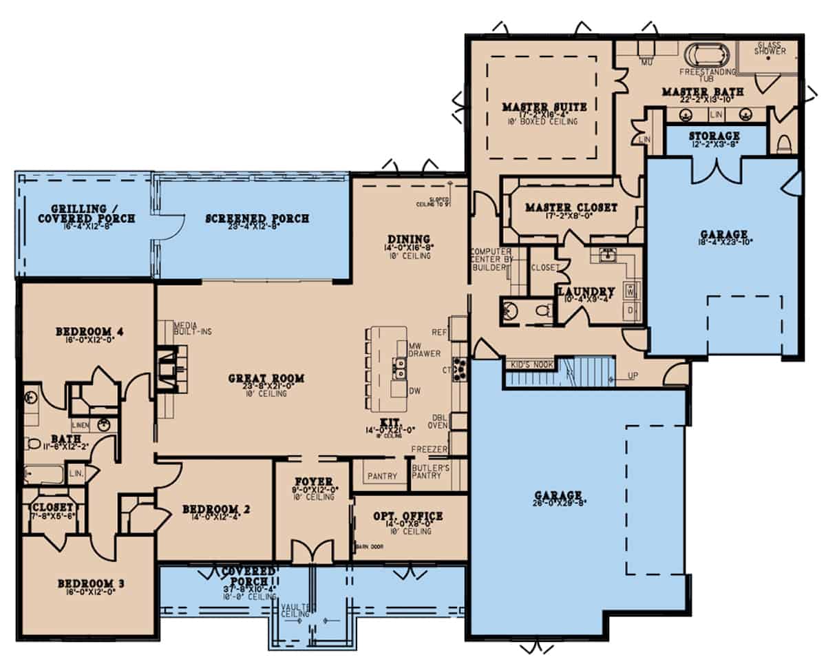 Main Level of French Plan #193-1214