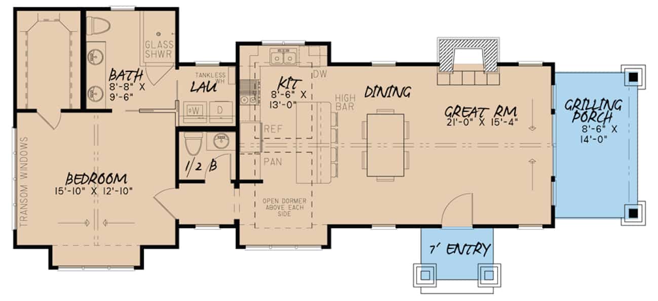 Main Level of Cottage Plan #193-1218