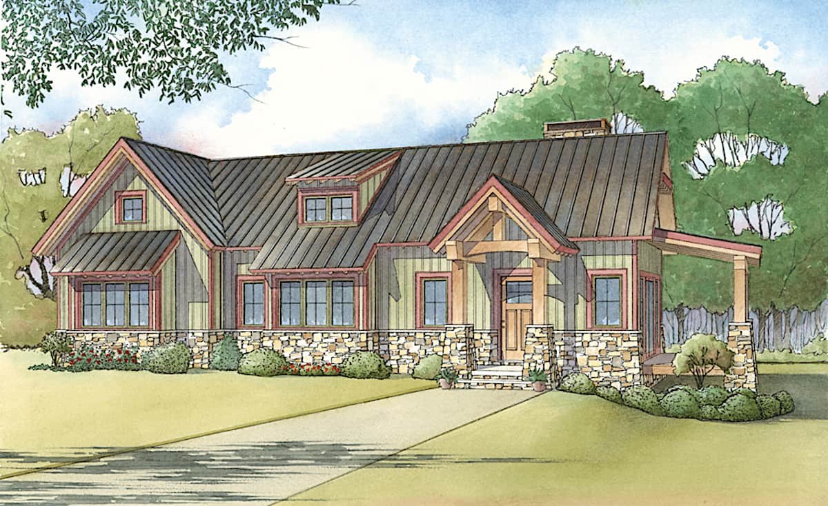 Front elevation of Cottage home (ThePlanCollection: House Plan #193-1218)