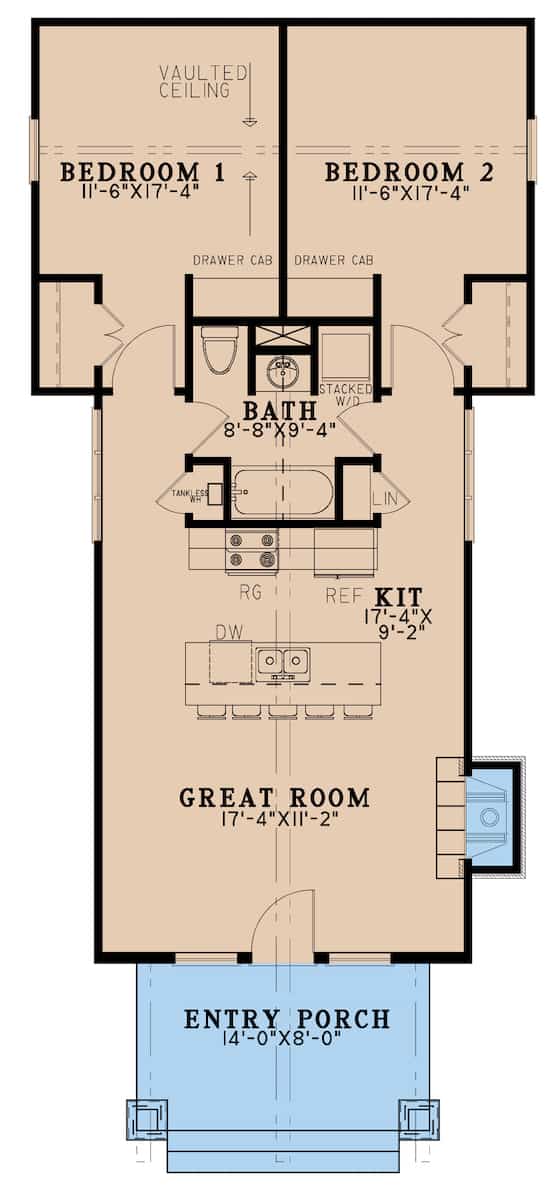 Main Level of Cottage Plan #193-1221