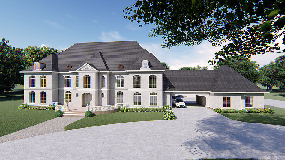 Front elevation of Luxury home (ThePlanCollection: House Plan #193-1223)