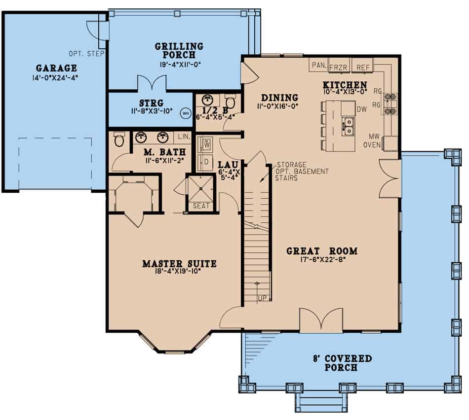 Main Level of Farmhouse Plan #193-1225