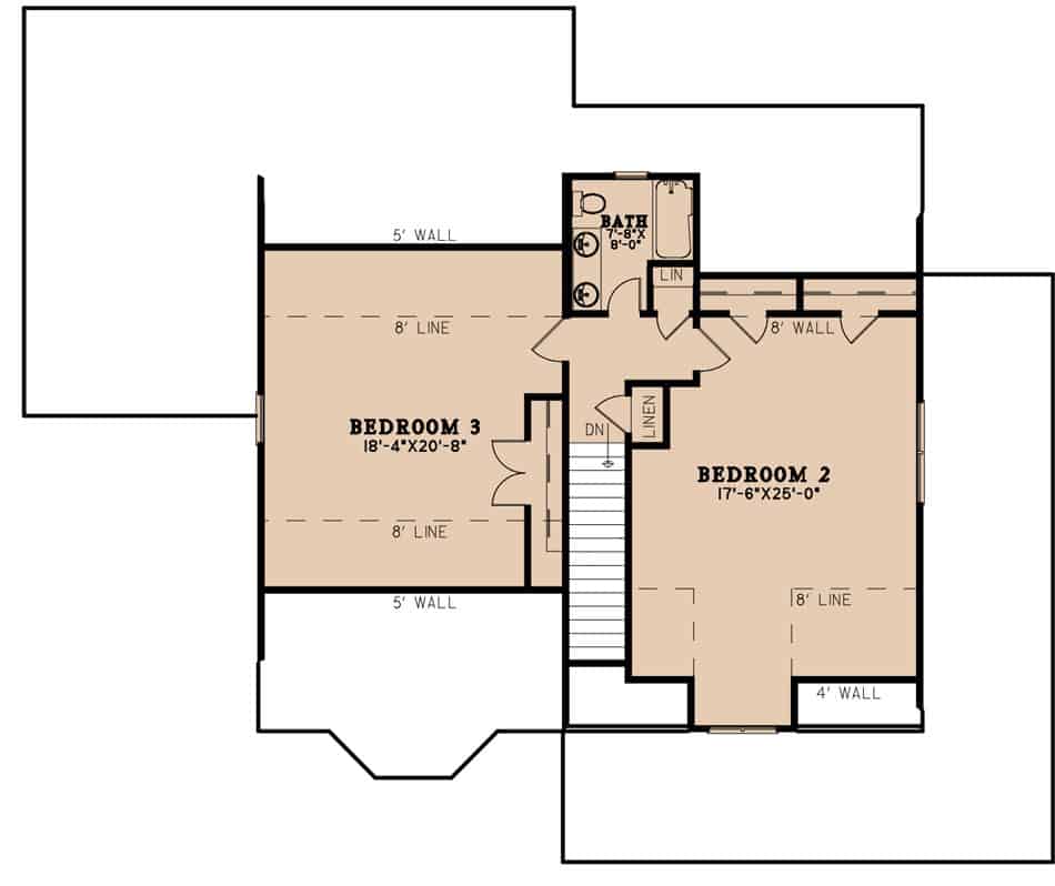Upper Level of Farmhouse Plan #193-1225