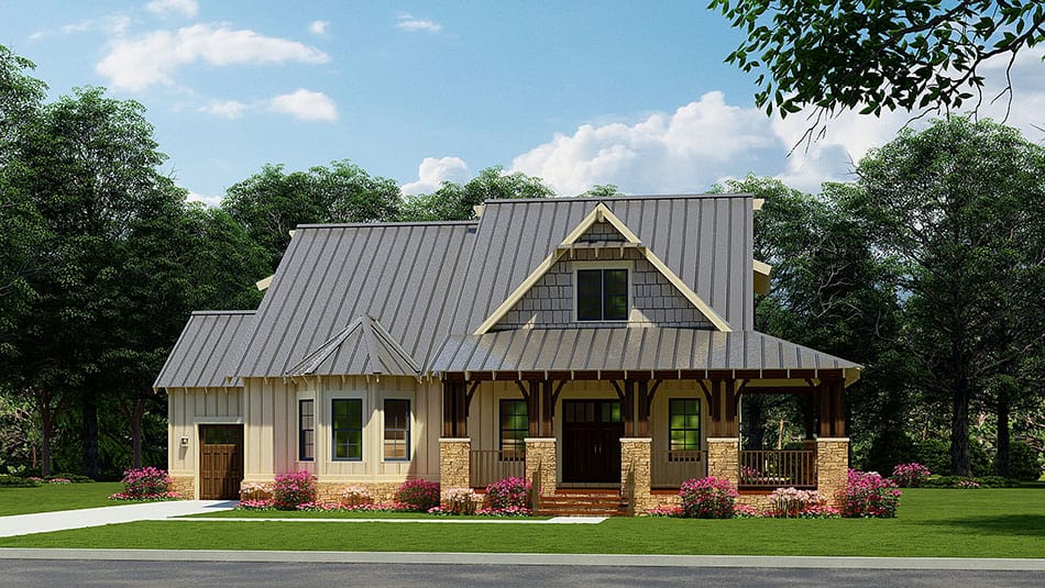 Front elevation of Farmhouse home (ThePlanCollection: House Plan #193-1225)