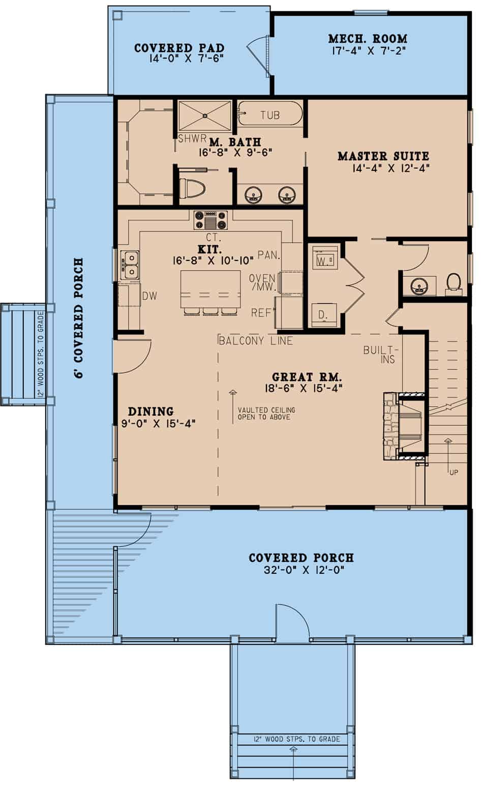 Main Level of Farmhouse Plan #193-1227