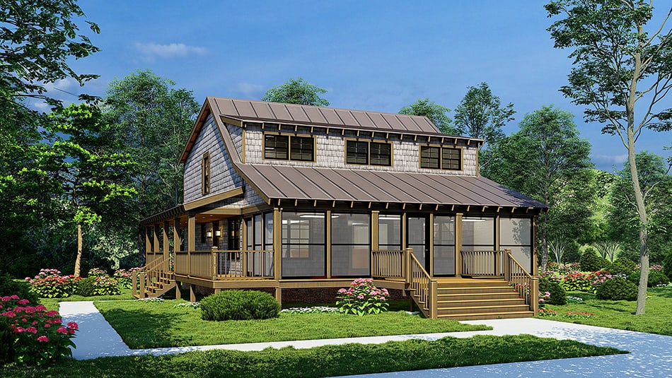Front elevation of Farmhouse home (ThePlanCollection: House Plan #193-1227)