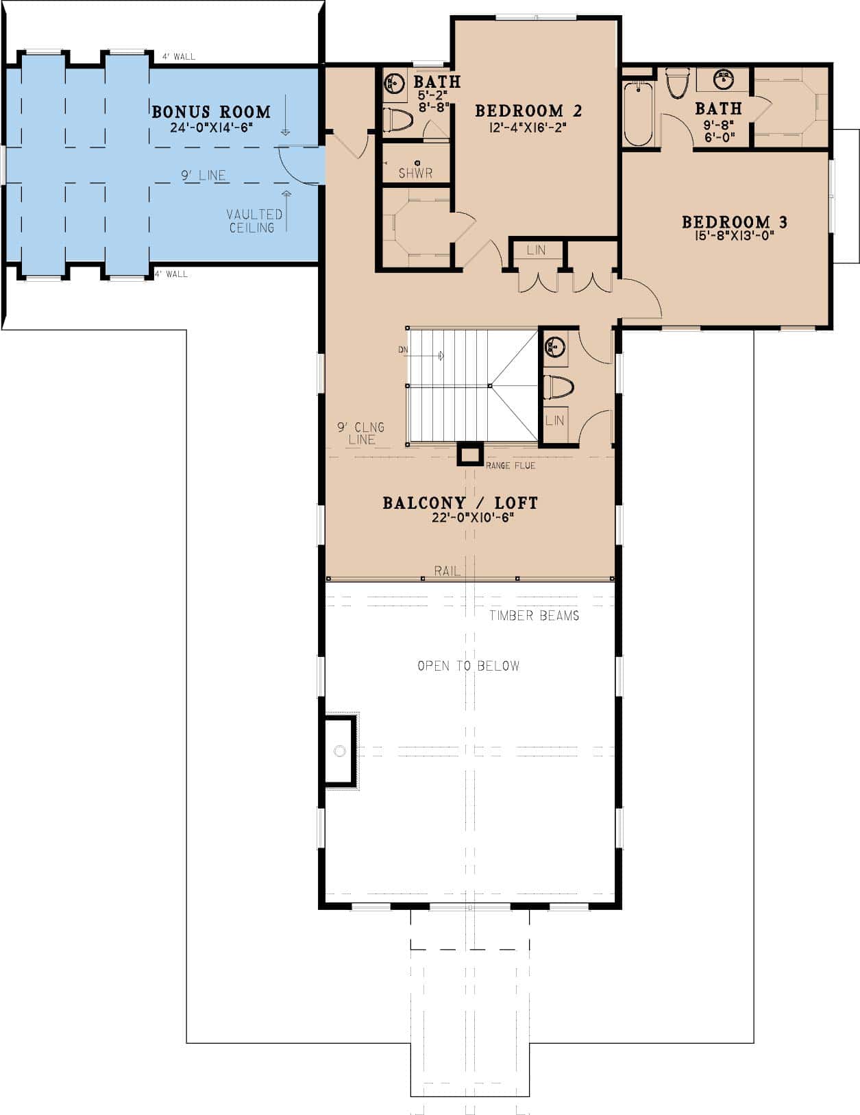 Upper Level of Farmhouse Plan #193-1228