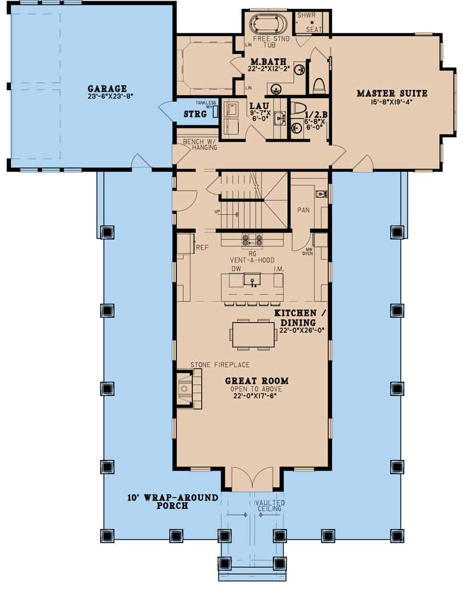 Main Level of Farmhouse Plan #193-1228