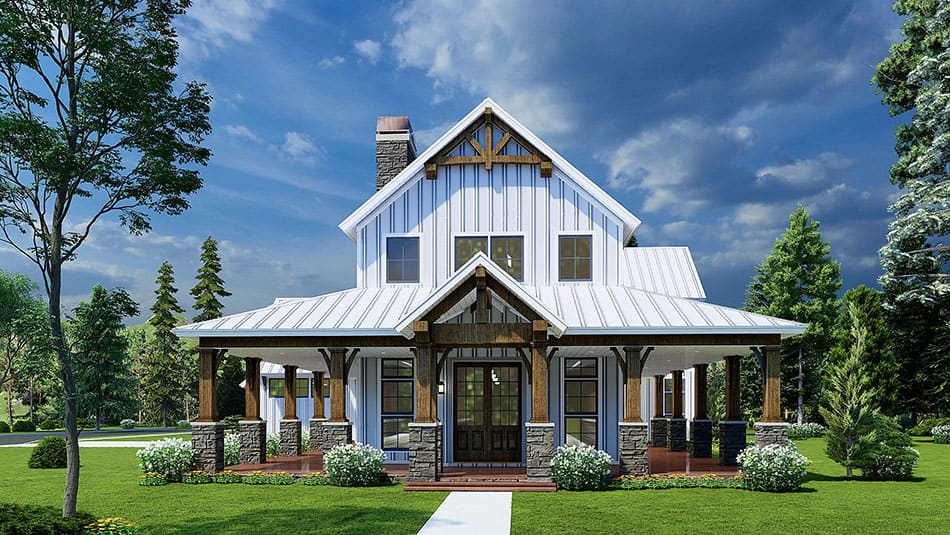 Front elevation of Farmhouse home (ThePlanCollection: House Plan #193-1228)