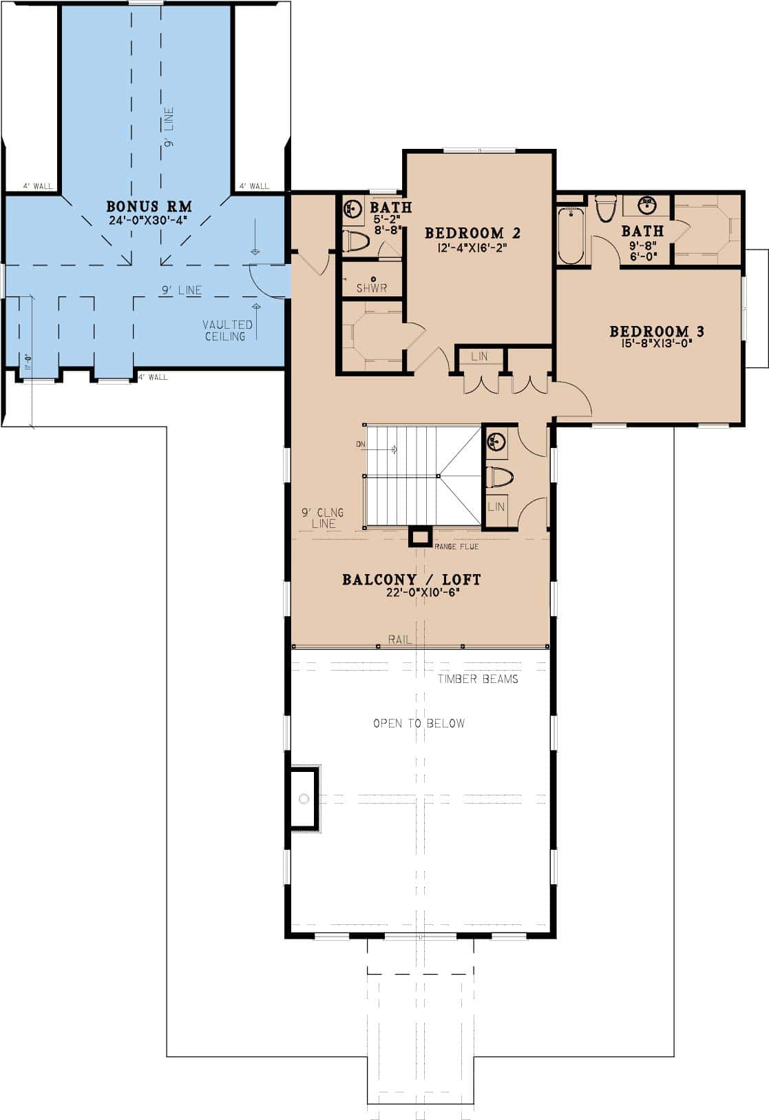 Upper Level of Farmhouse Plan #193-1229