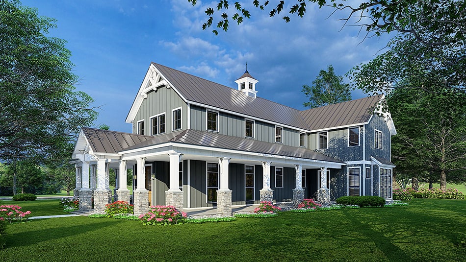 Front elevation of Farmhouse home (ThePlanCollection: House Plan #193-1229)