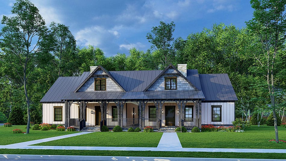 Front elevation of Farmhouse home (ThePlanCollection: House Plan #193-1232)