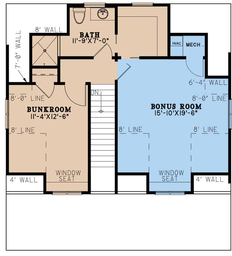 Upper Level of Farmhouse Plan #193-1235