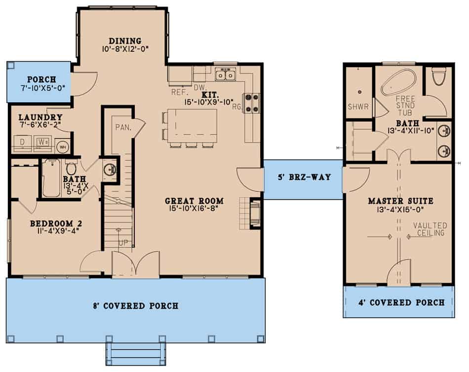 Main Level of Farmhouse Plan #193-1235