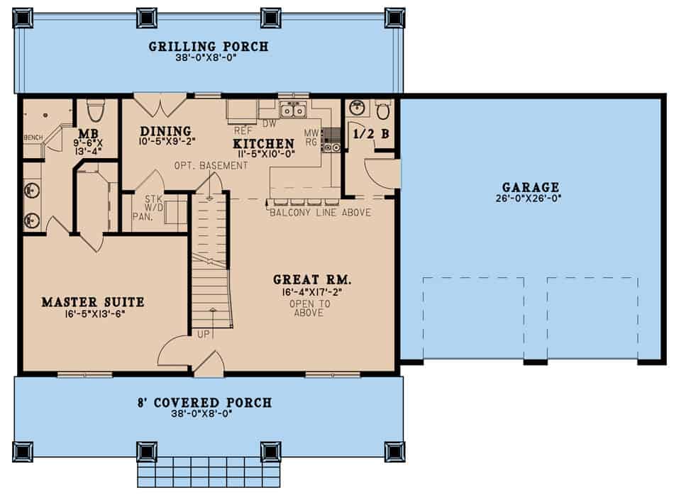 Main Level of Farmhouse Plan #193-1236