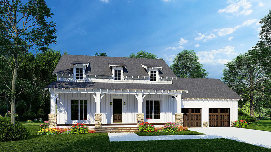Front elevation of Farmhouse home (ThePlanCollection: House Plan #193-1236)