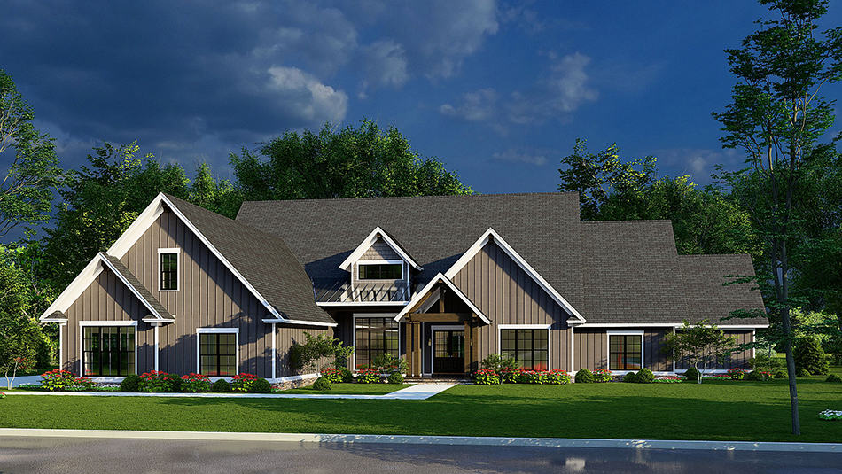 Front elevation of Acadian home (ThePlanCollection: House Plan #193-1237)