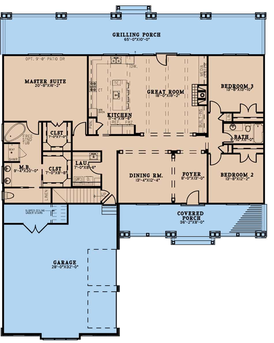 Main Level of Contemporary Plan #193-1238