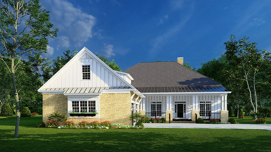 Front elevation of Contemporary home (ThePlanCollection: House Plan #193-1238)
