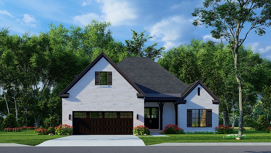 Front elevation of Acadian home (ThePlanCollection: House Plan #193-1241)