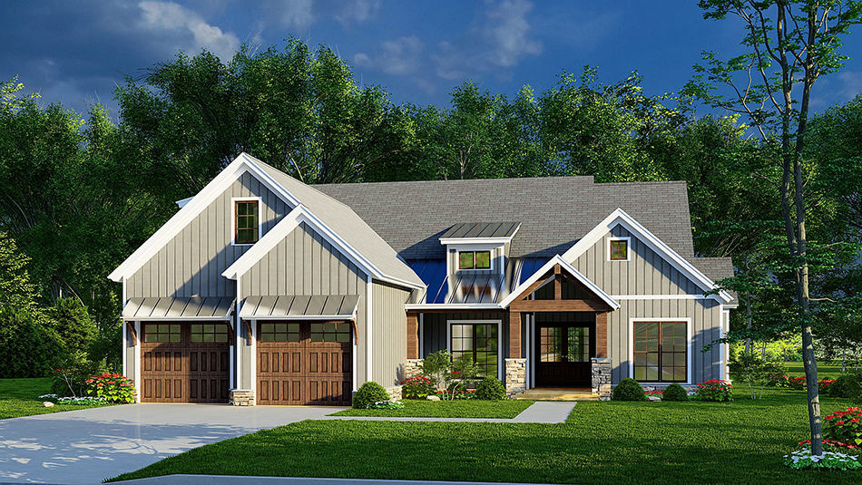 Front elevation of Acadian home (ThePlanCollection: House Plan #193-1242)
