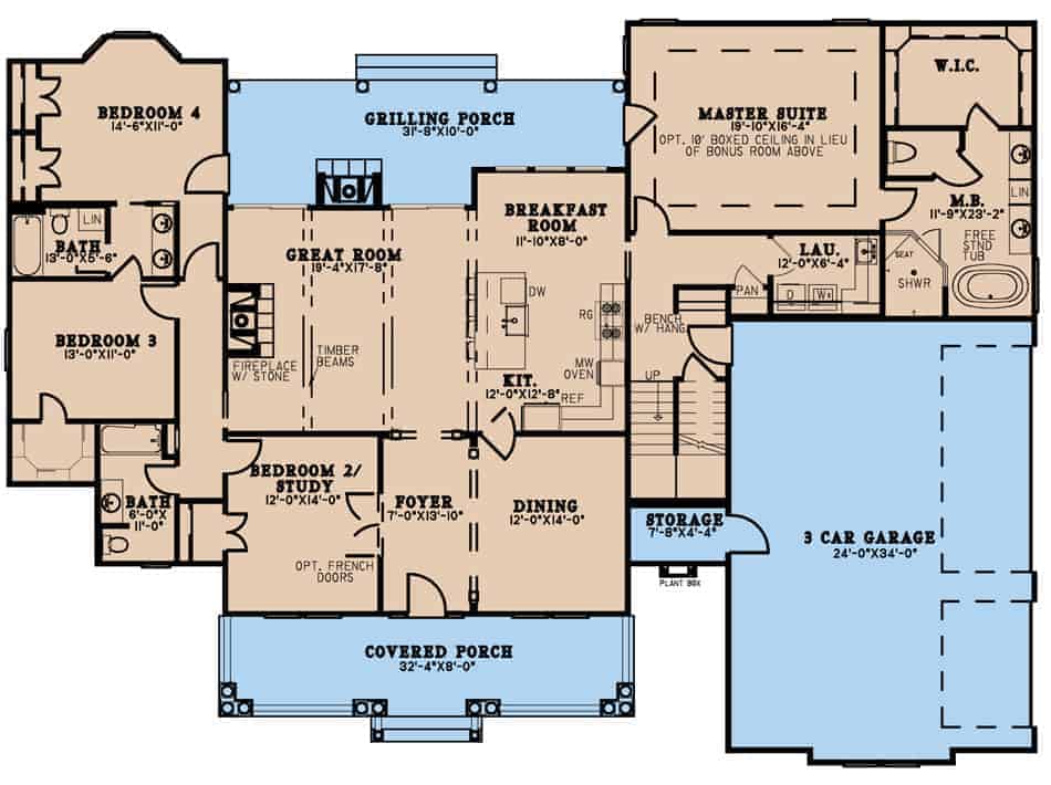 Main Level of Traditional Plan #193-1245