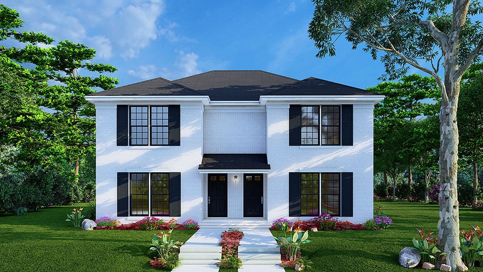Front elevation of Duplex/Multi-Unit home (ThePlanCollection: House Plan #193-1246)
