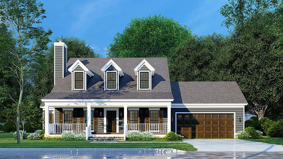 Front elevation of Farmhouse home (ThePlanCollection: House Plan #193-1247)
