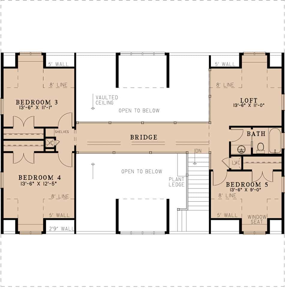 Upper Level of Rustic Plan #193-1249