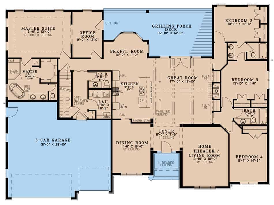 Main Level of Traditional Plan #193-1250