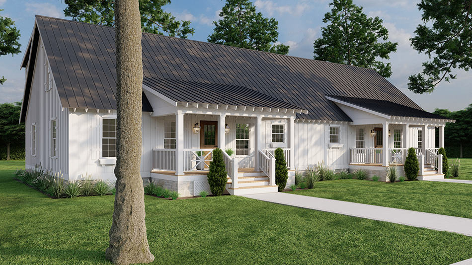 Front elevation of Duplex/Multi-Unit home (ThePlanCollection: House Plan #193-1254)