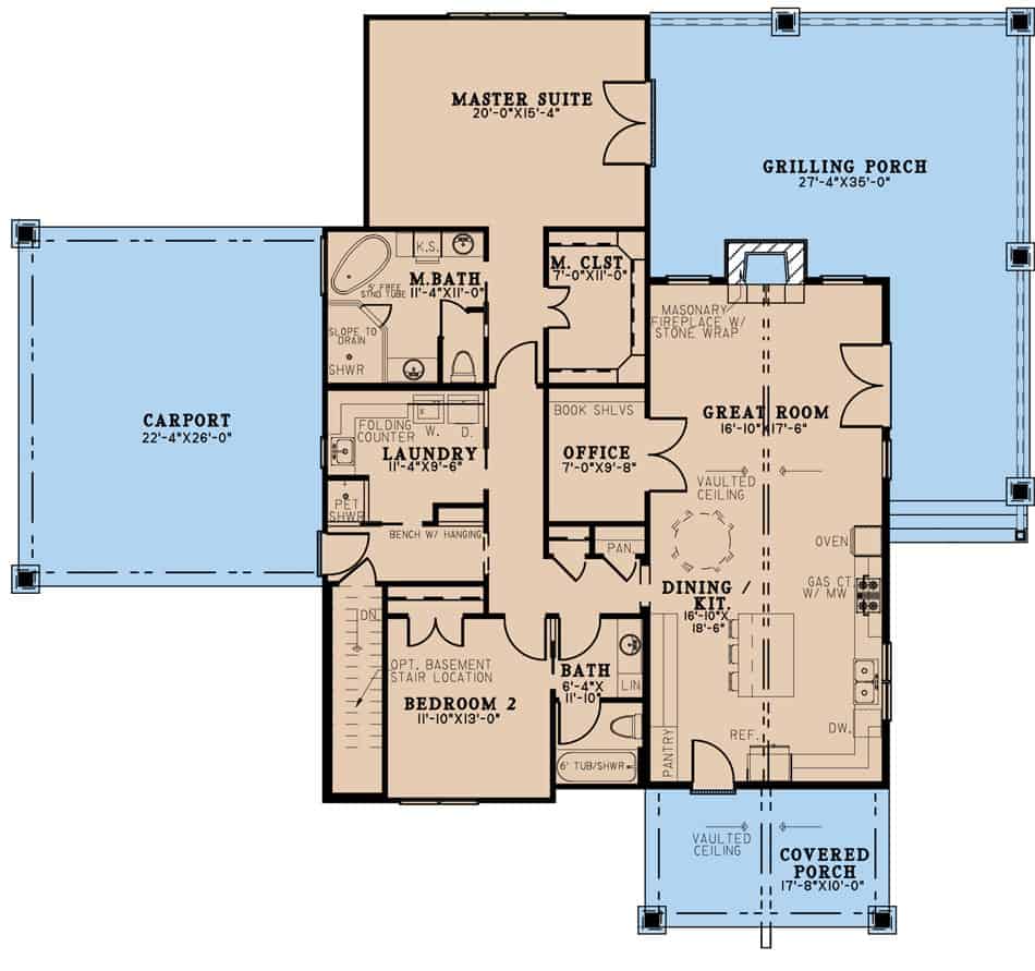 Main Level of Craftsman Plan #193-1259