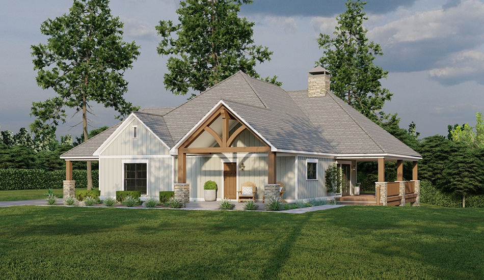 Front elevation of Craftsman home (ThePlanCollection: House Plan #193-1259)