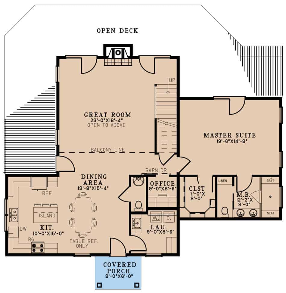Main Level of Arts and Crafts Plan #193-1260