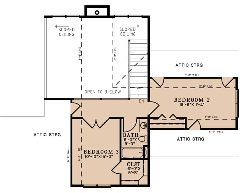 Upper Level of Arts and Crafts Plan #193-1260
