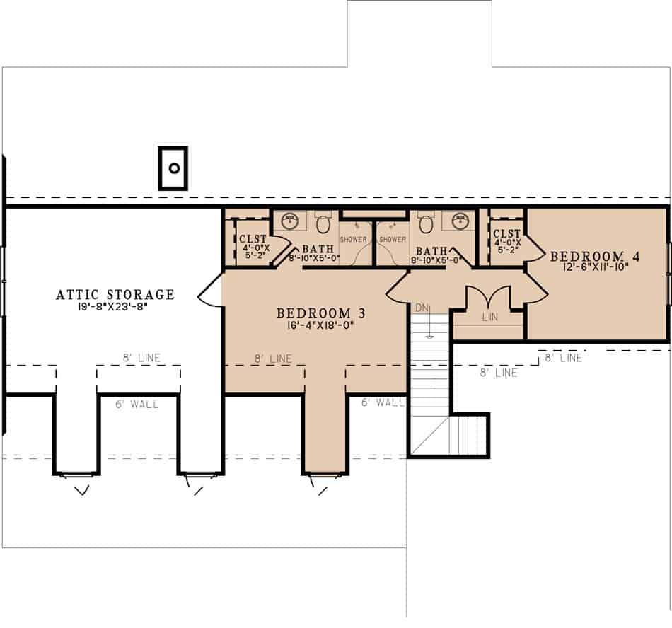 Upper Level of Arts and Crafts Plan #193-1263