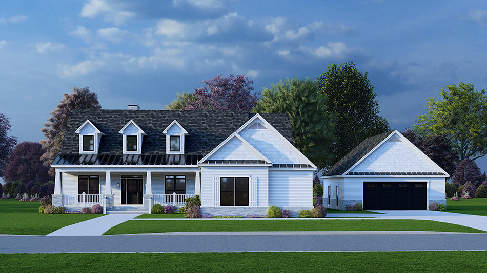Front elevation of Arts and Crafts home (ThePlanCollection: House Plan #193-1263)