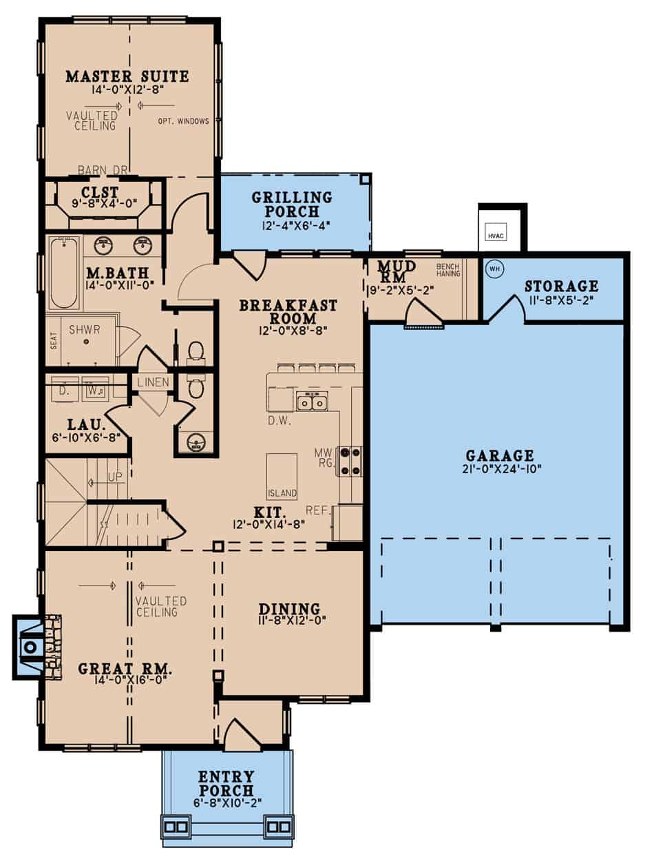 Main Level of Arts and Crafts Plan #193-1268
