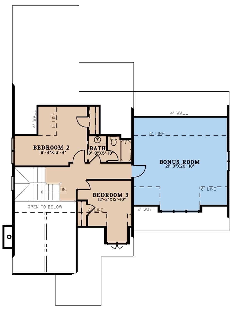 Upper Level of Arts and Crafts Plan #193-1268