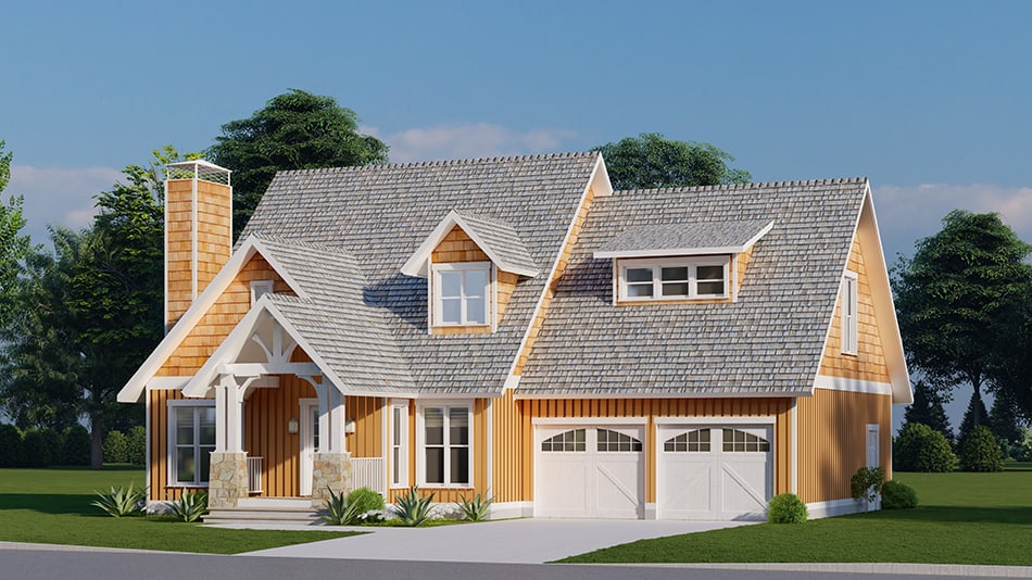 Front elevation of Arts and Crafts home (ThePlanCollection: House Plan #193-1268)