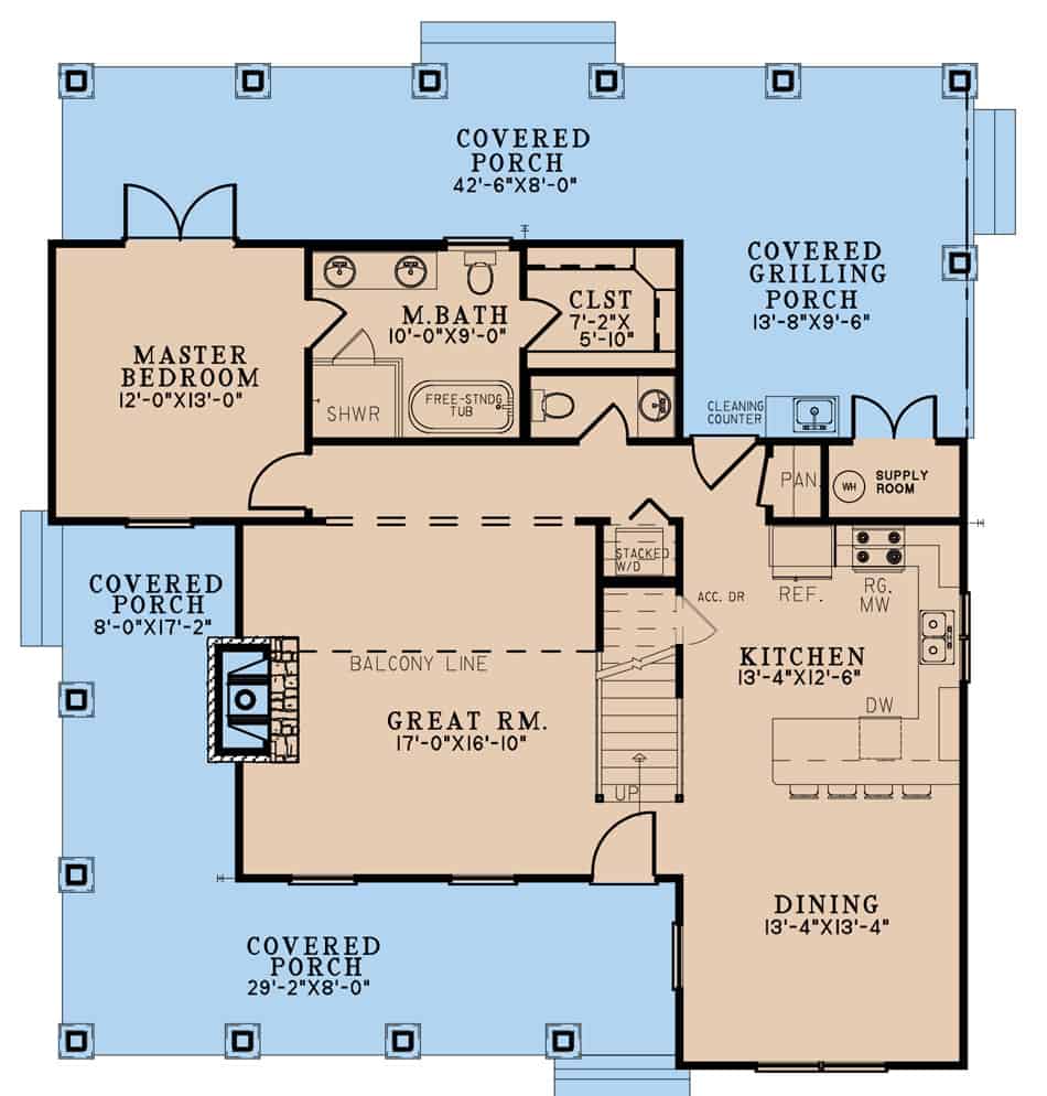 Main Level of Arts and Crafts Plan #193-1269