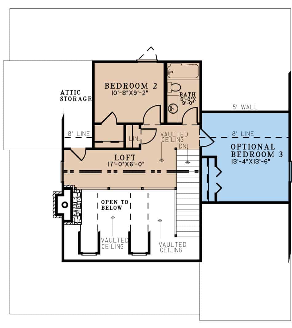 Upper Level of Arts and Crafts Plan #193-1269