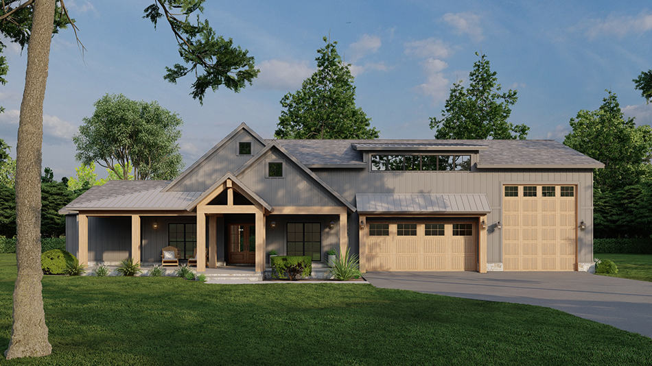 Front elevation of Contemporary home (ThePlanCollection: House Plan #193-1273)