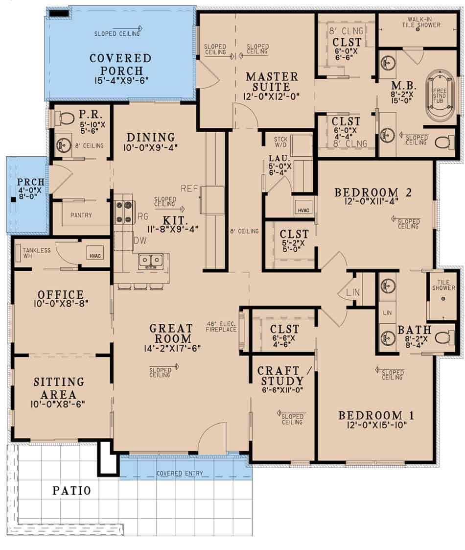 Main Level of Contemporary Plan #193-1274