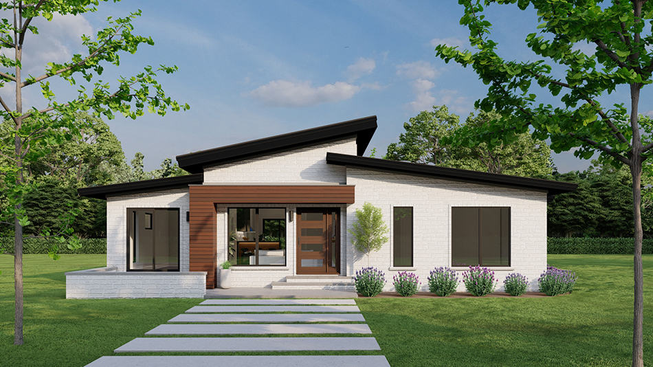 Front elevation of Contemporary home (ThePlanCollection: House Plan #193-1274)
