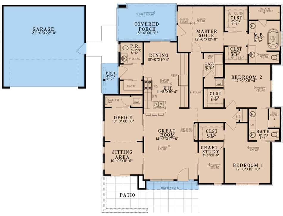 Main Level of Contemporary Plan #193-1275