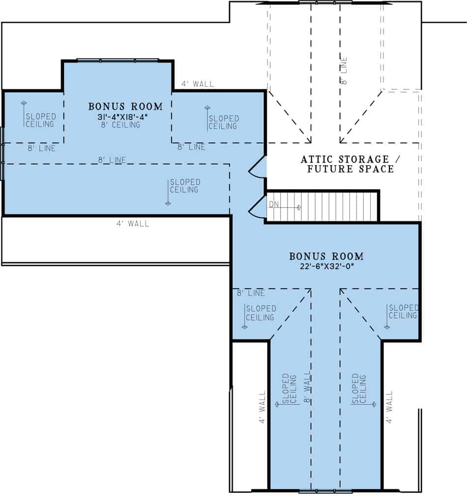 Upper Level of Arts and Crafts Plan #193-1280