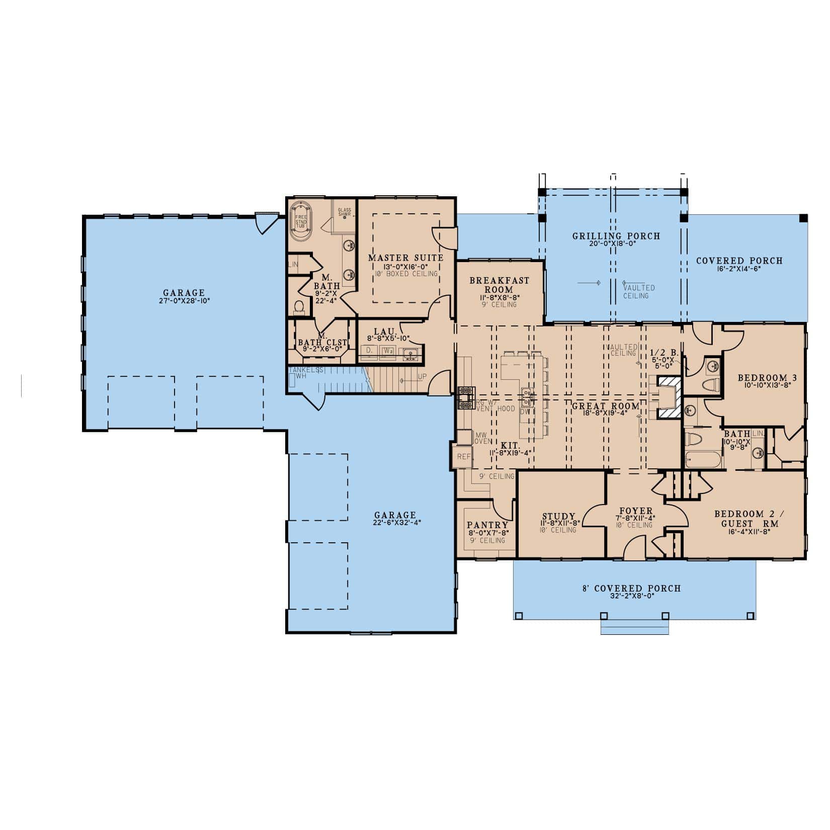 Main Level of Arts and Crafts Plan #193-1280